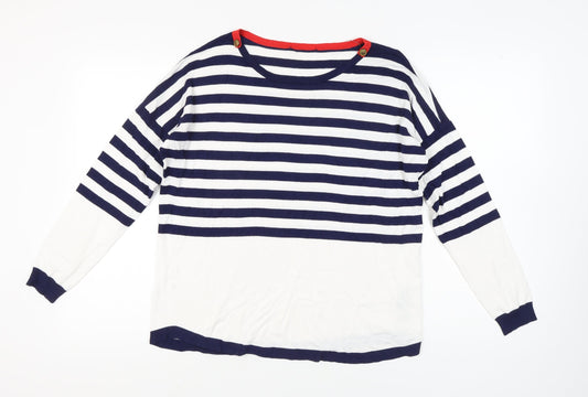 Oasis Women's White Striped Pullover Jumper L