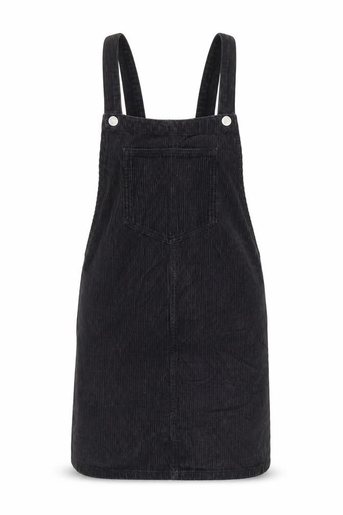 Topshop Black Corduroy Pinafore Dress, Size 8, Casual Women's