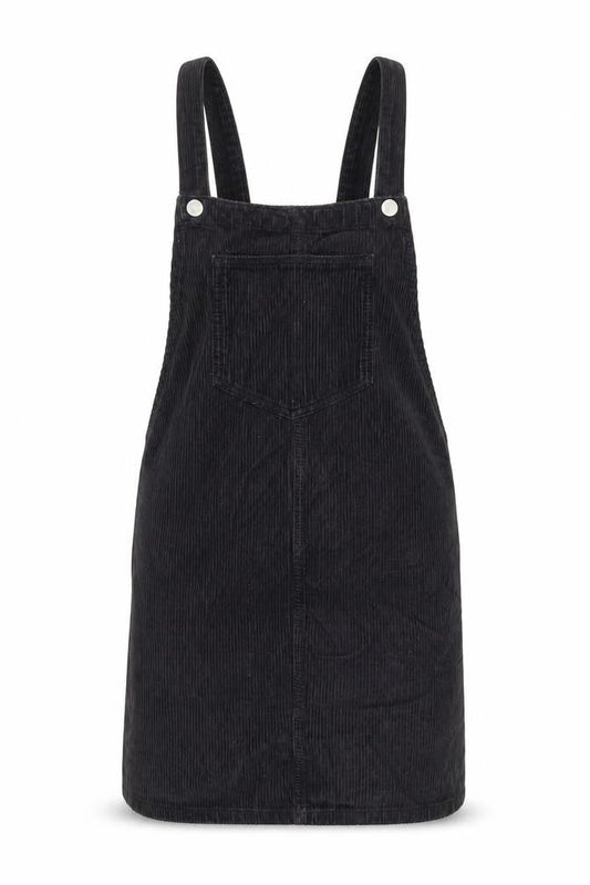Topshop Black Corduroy Pinafore Dress, Size 8, Casual Women's