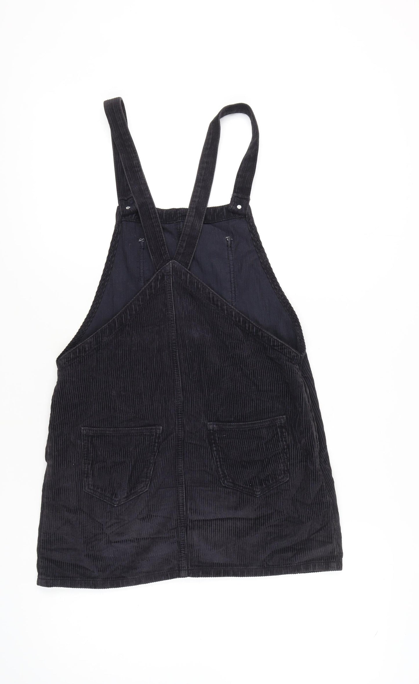 Topshop Black Corduroy Pinafore Dress, Size 8, Casual Women's