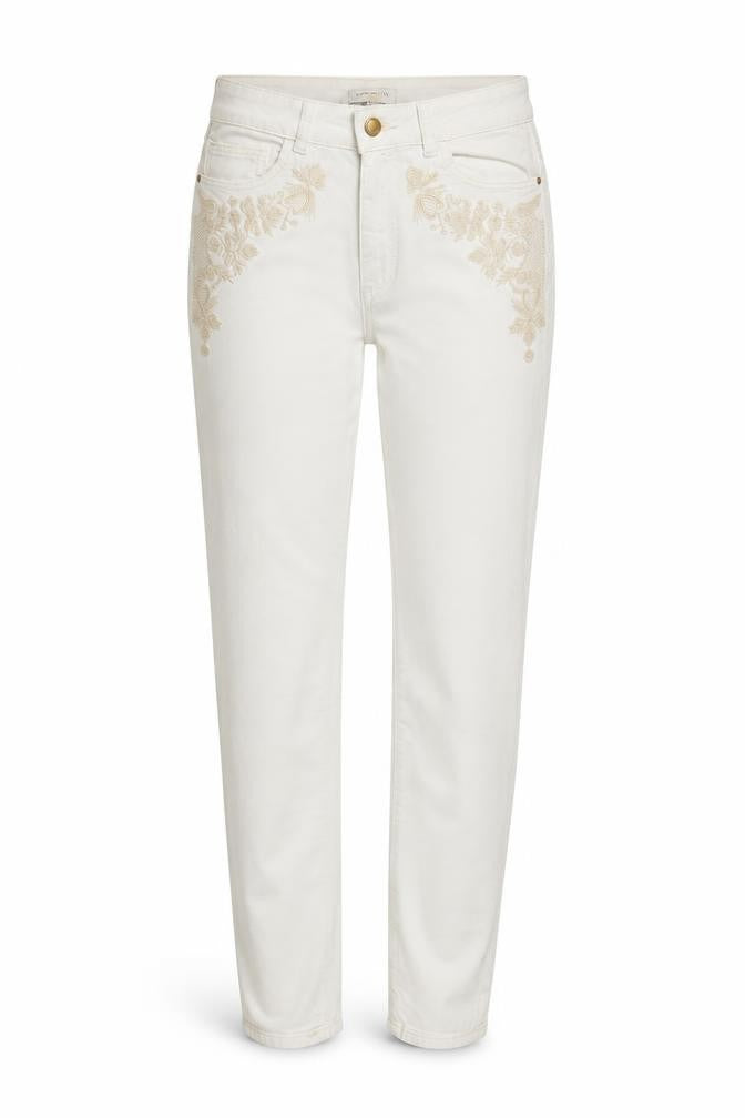 Cortefiel Women's Ivory Skinny Jeans, Size 2XS, Embroidered