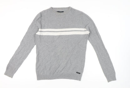 Threadbare Men's Grey Striped Pullover Jumper, Size S