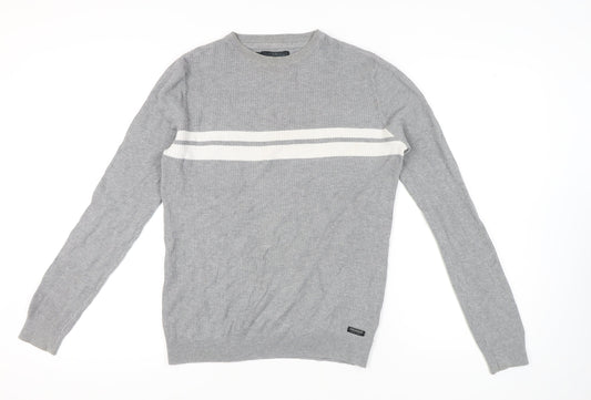 Threadbare Men's Grey Striped Pullover Jumper, Size S