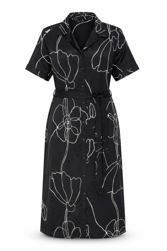 Primark Women's Black Floral Midi Shirt Dress