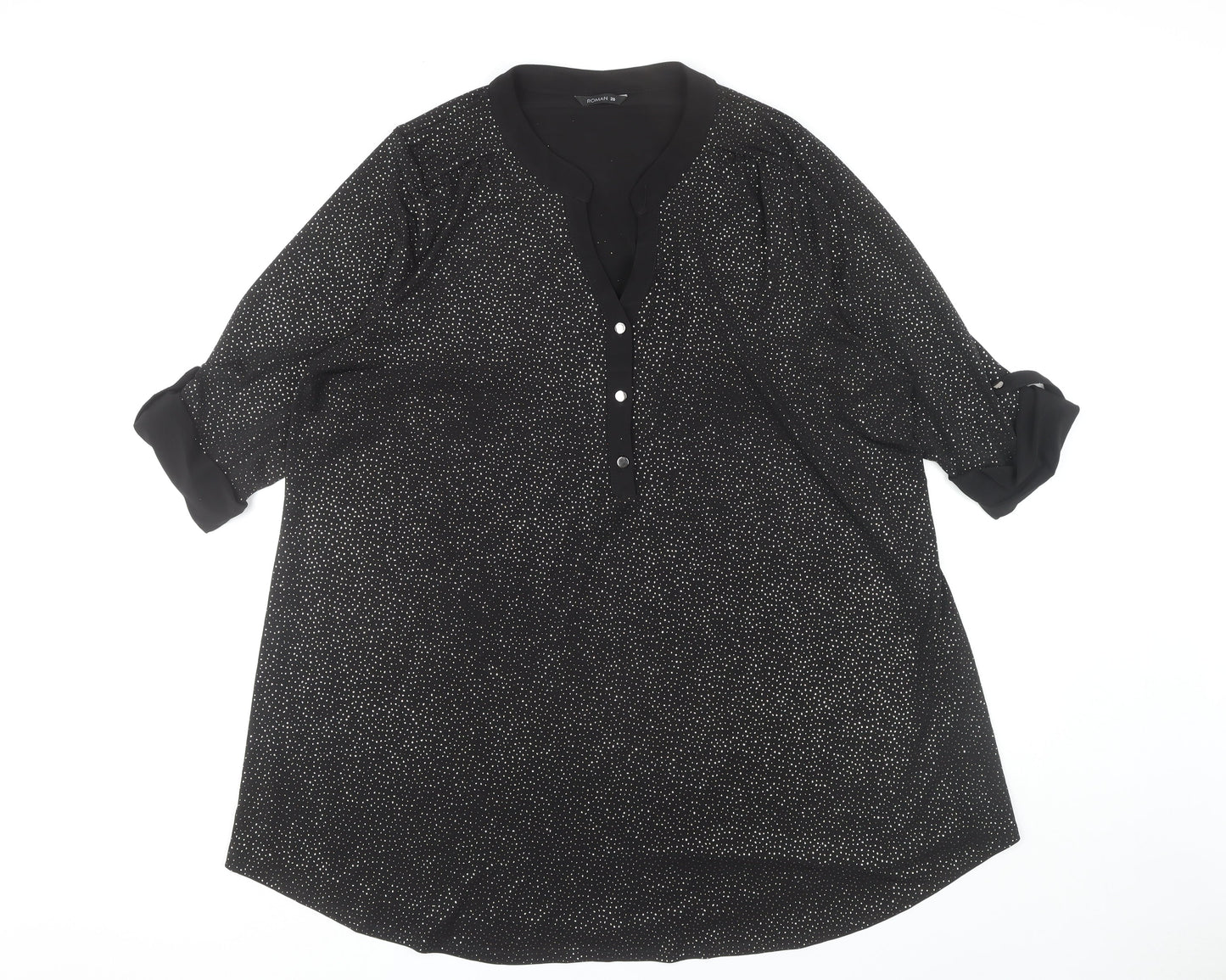 Roman Women's Black Blouse Size 20, 3/4 Sleeve, Button Accent
