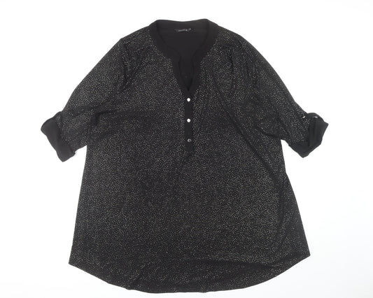 Roman Women's Black Blouse Size 20, 3/4 Sleeve, Button Accent