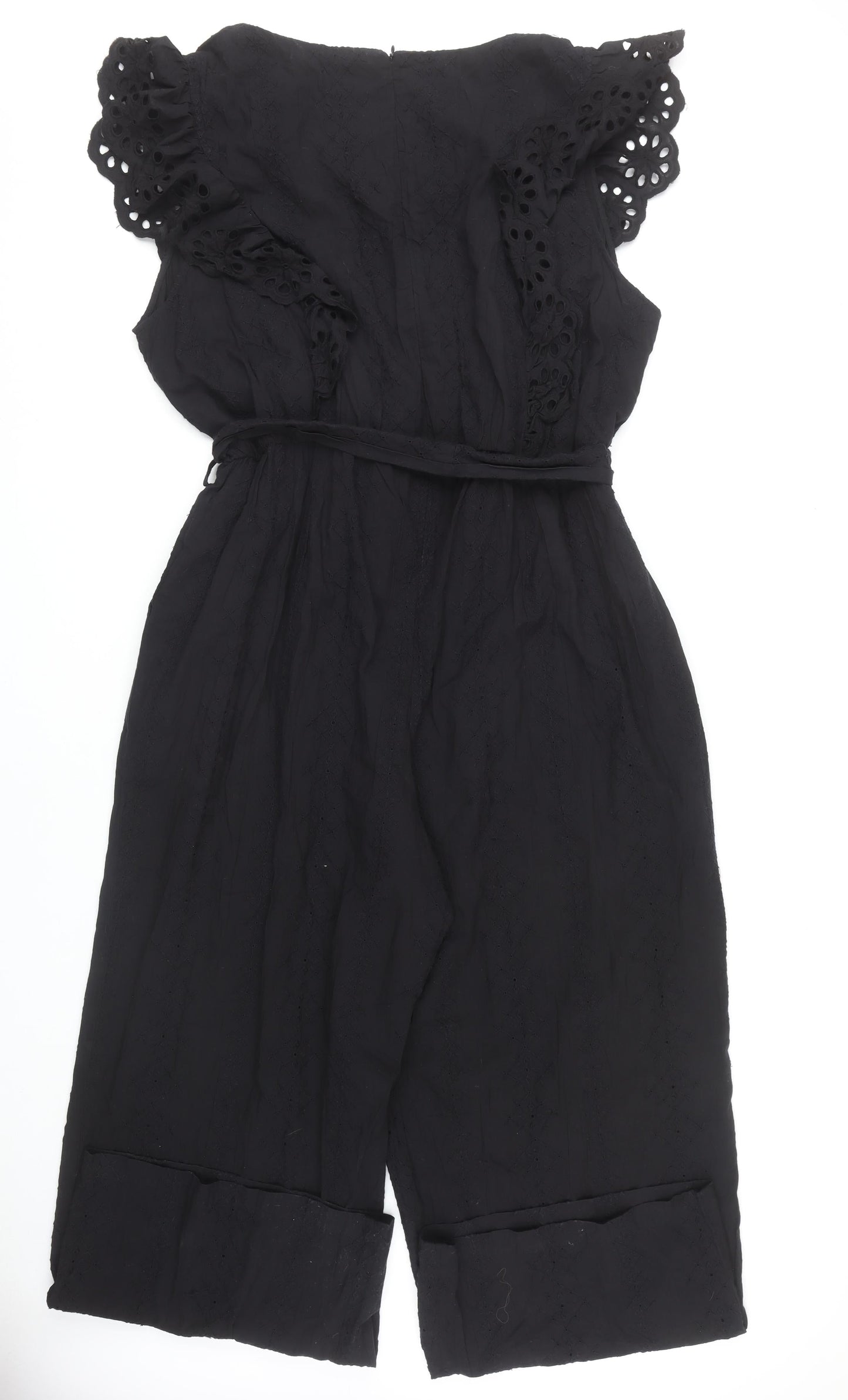 JDWilliams Women's Black Cotton Jumpsuit, Size 24, Belted, Lace Accent