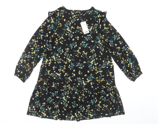 F&F Womens Black Floral Long Sleeve Dress Size 10