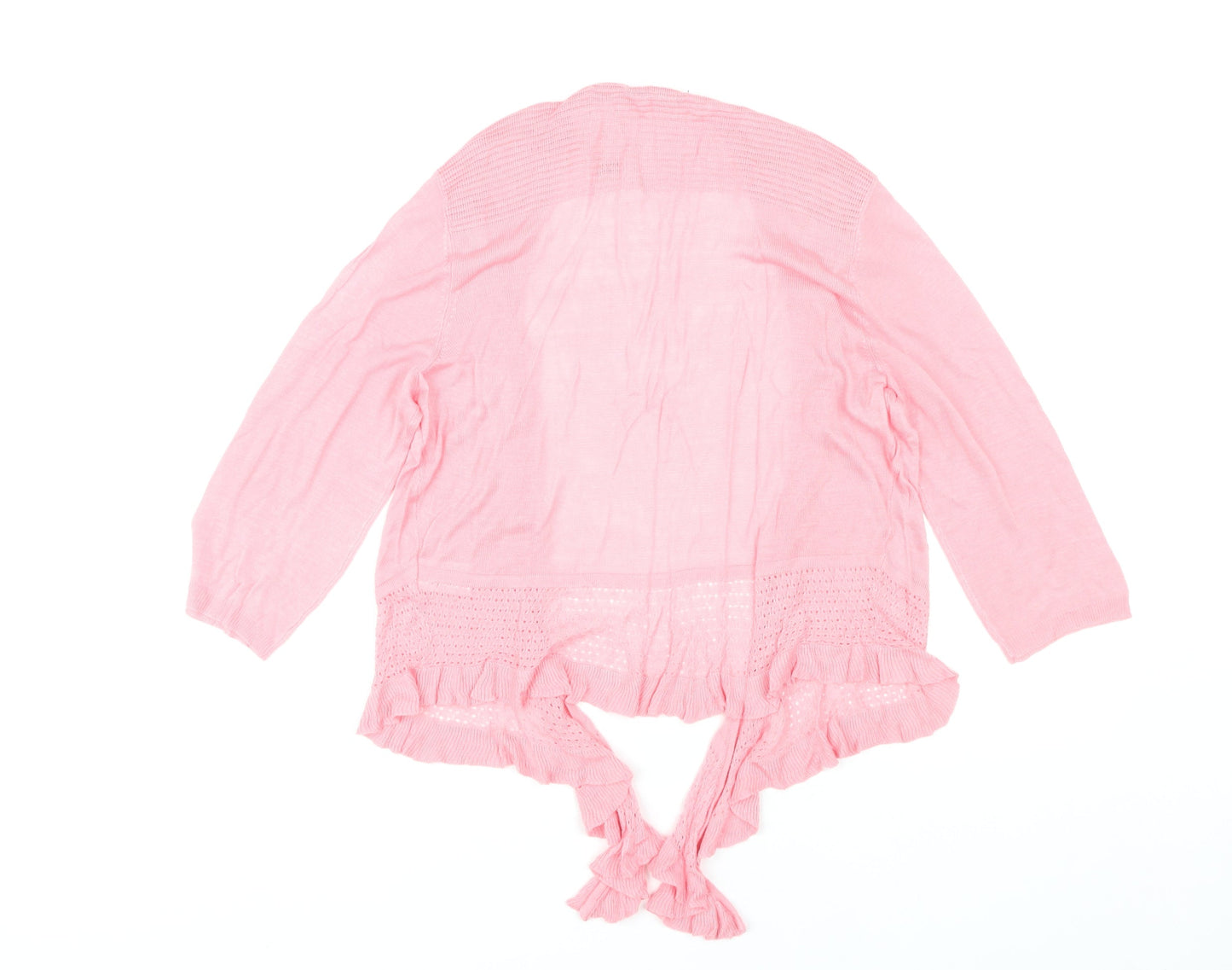 Bm Collection Women’s Pink Cardigan M 3/4 Sleeve Ruffle