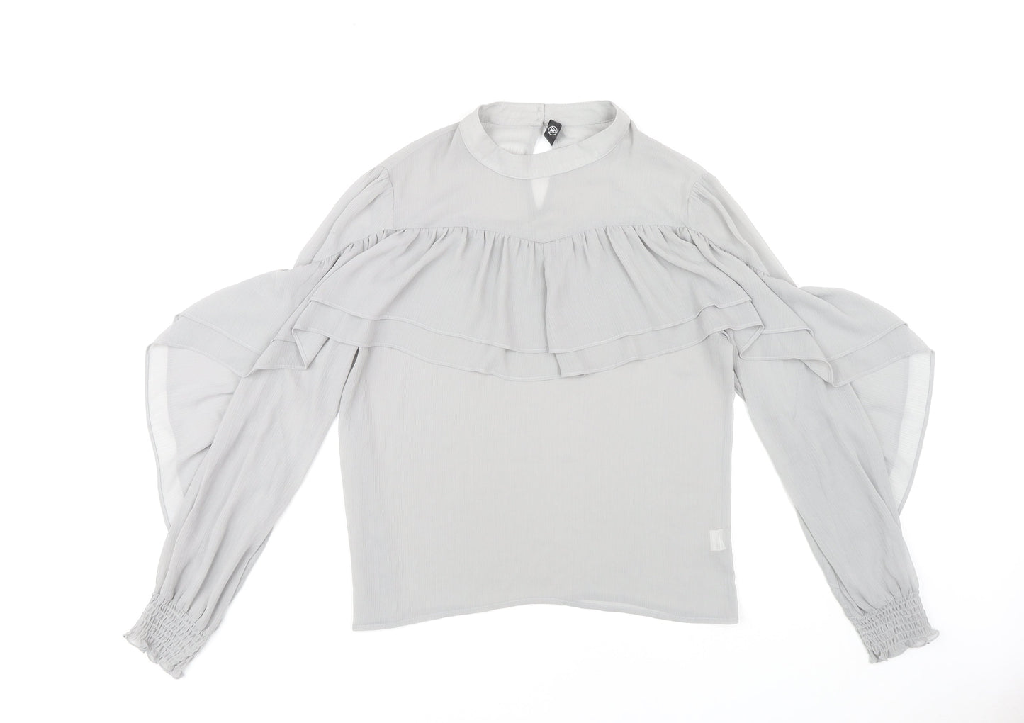 Missguided Women’s Grey Ruffle Blouse, Size 12, High Neck