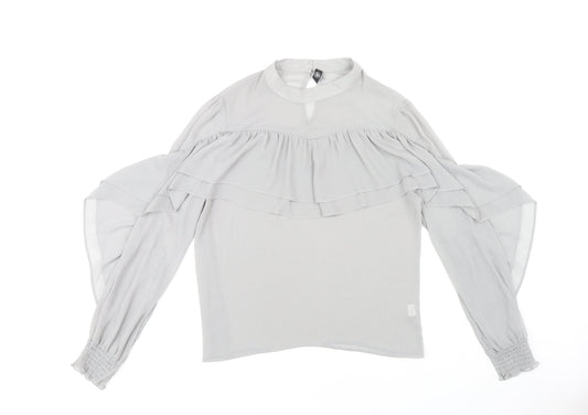 Missguided Women’s Grey Ruffle Blouse, Size 12, High Neck