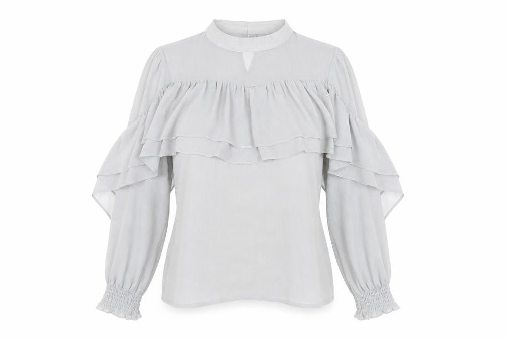 Missguided Women’s Grey Ruffle Blouse, Size 12, High Neck
