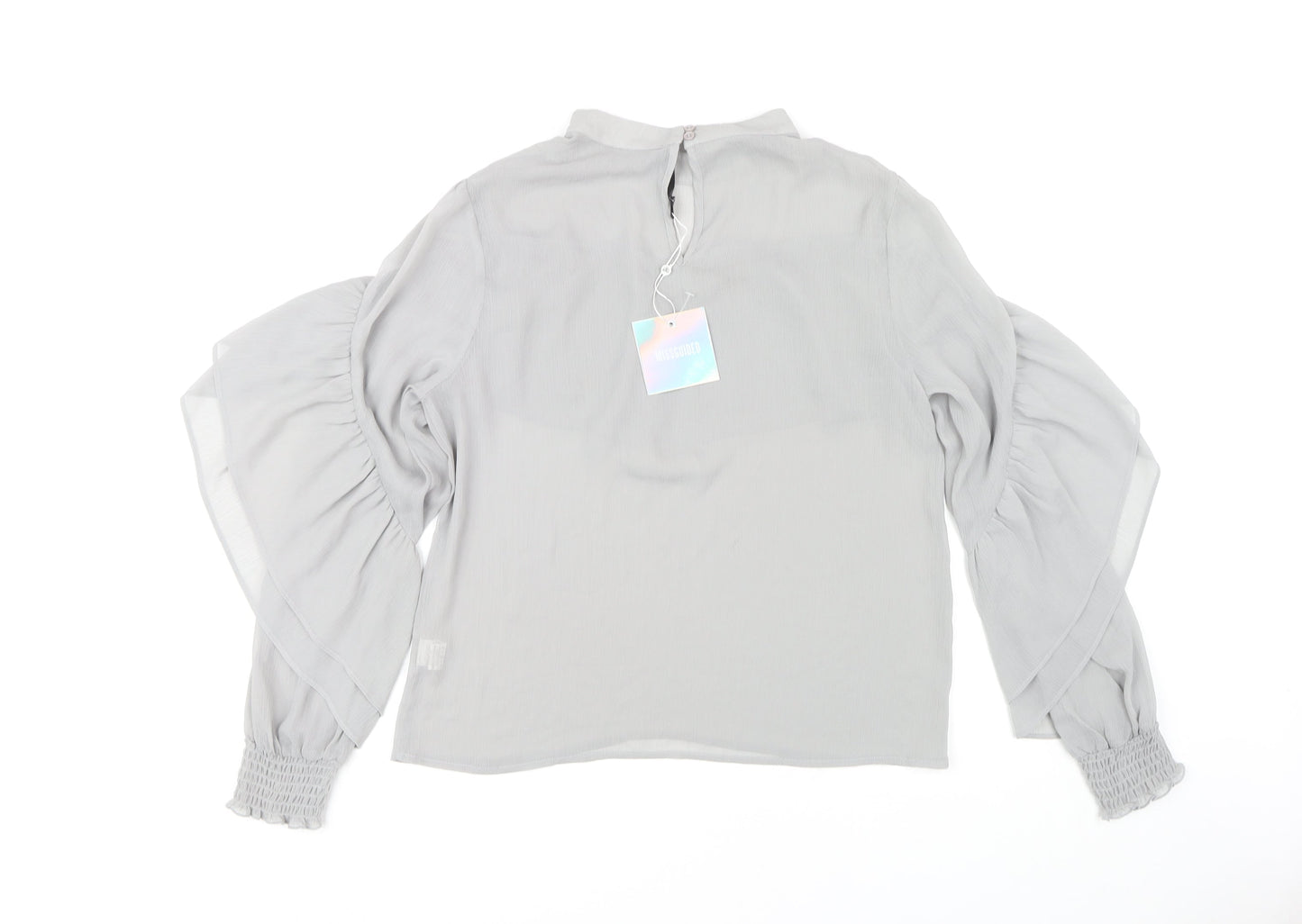 Missguided Women’s Grey Ruffle Blouse, Size 12, High Neck