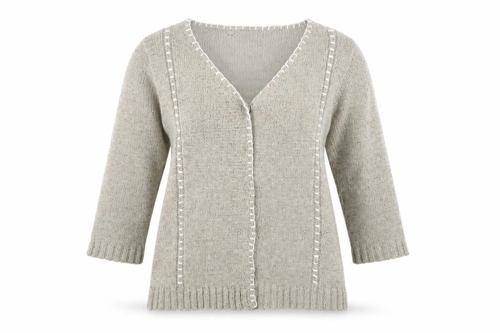 VMNY Women's Grey Cardigan L 3/4 Sleeve V-Neck