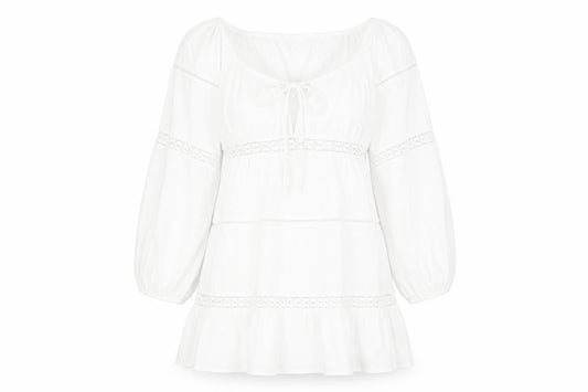 Front view of Boohoo Women's White Off Shoulder Dress, size 12