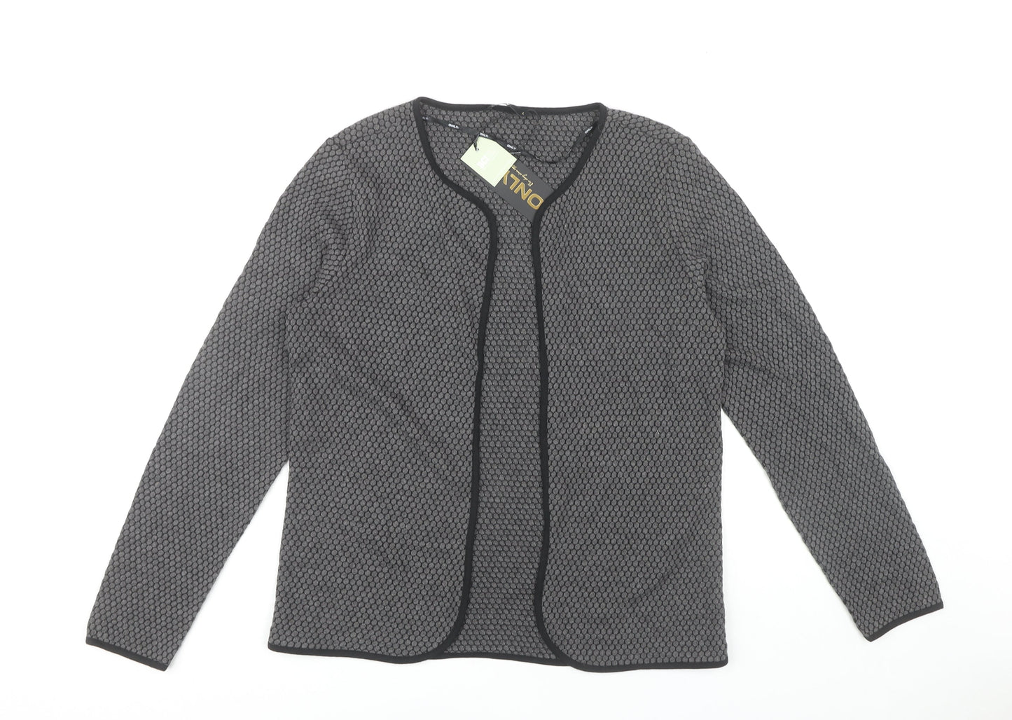 Only Women's Grey Open Front Cardigan L, Geometric Design