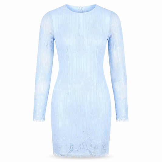 Front view of Missguided Blue Lace Dress, size 8, Women, New