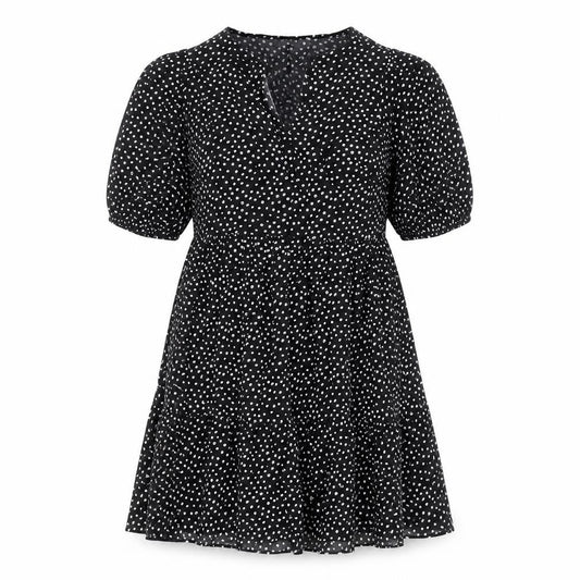Front view of Papaya Women's Black Polka Dot A-Line Dress, size 10
