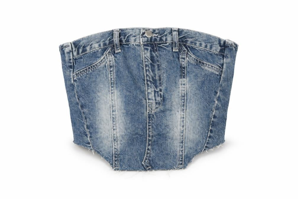 PRETTYLITTLETHING Women's Blue Cropped Denim Top Size 4