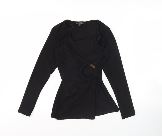 Lipsy Women's Black Wrap Blouse, Size 4