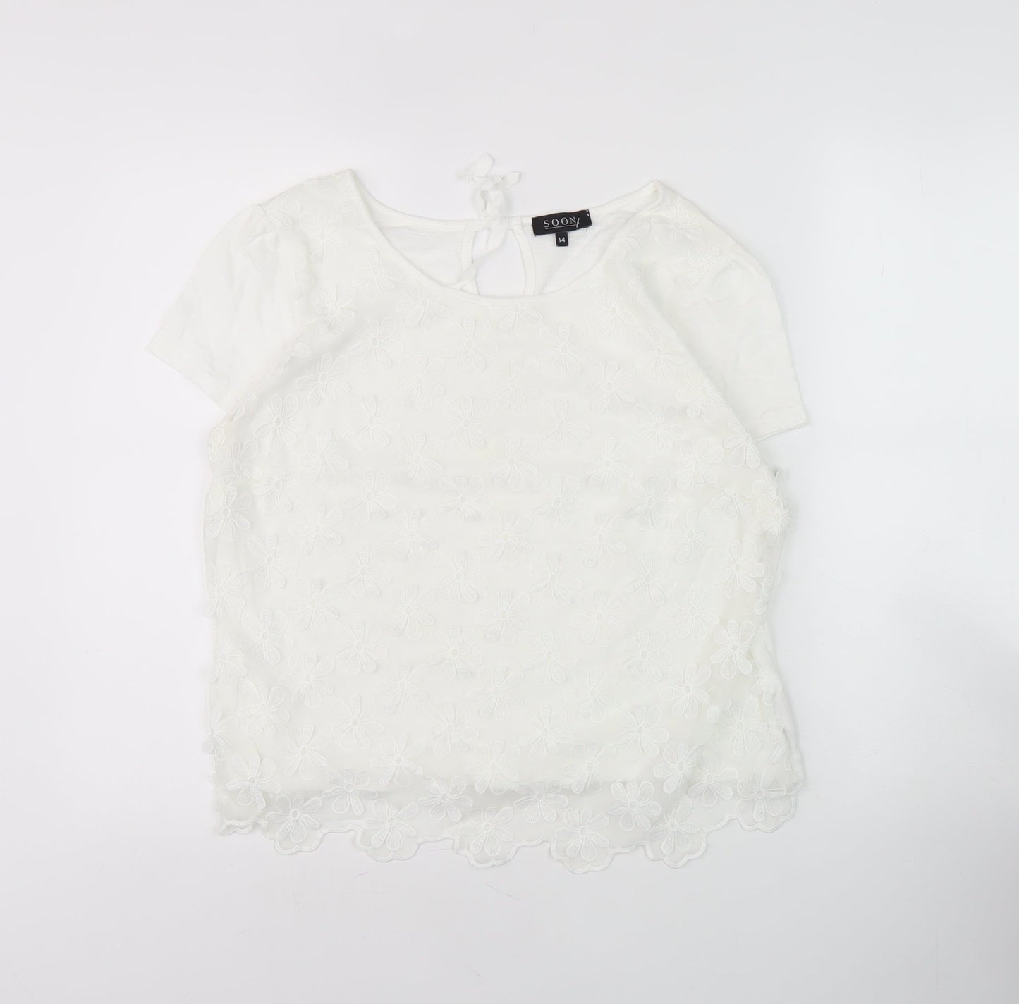 SOON Women's White Floral Embroidered Blouse Size 14