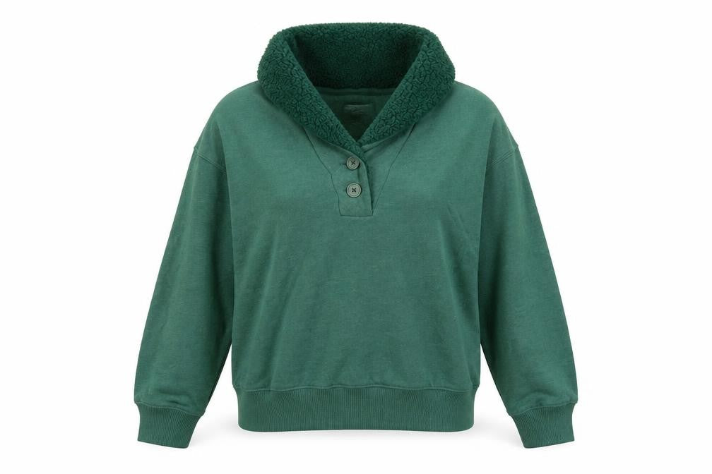 American Eagle Women's Green Henley Sweatshirt S