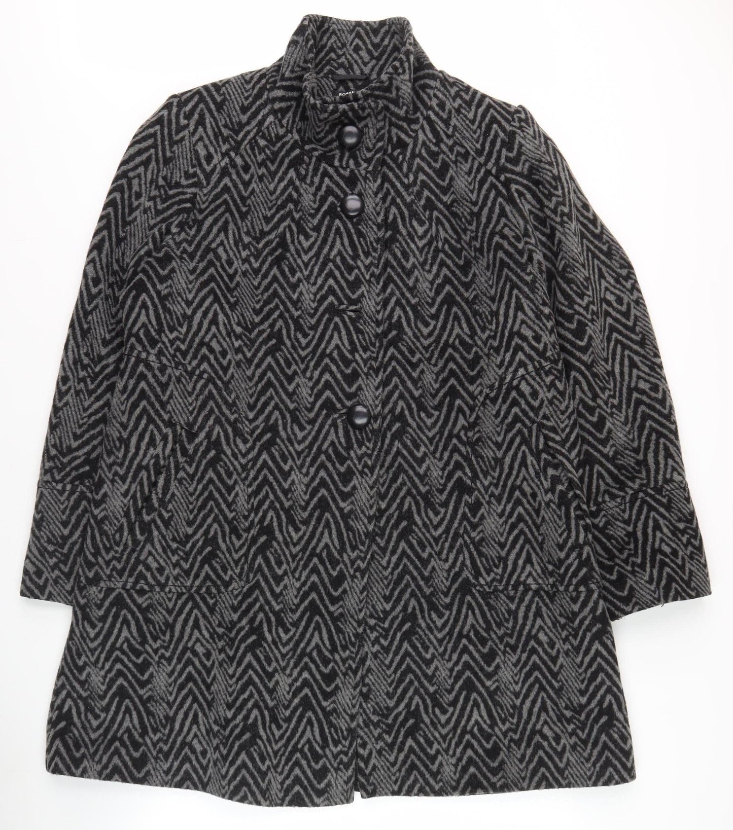 Roman Women's Black Geometric Buttoned Coat M