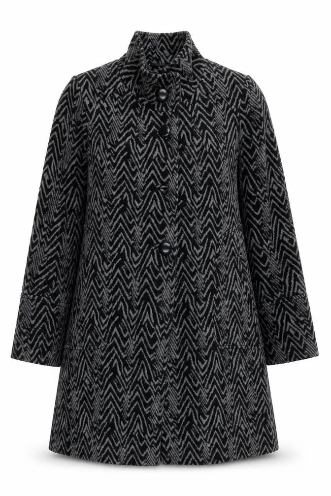 Roman Women's Black Geometric Buttoned Coat M
