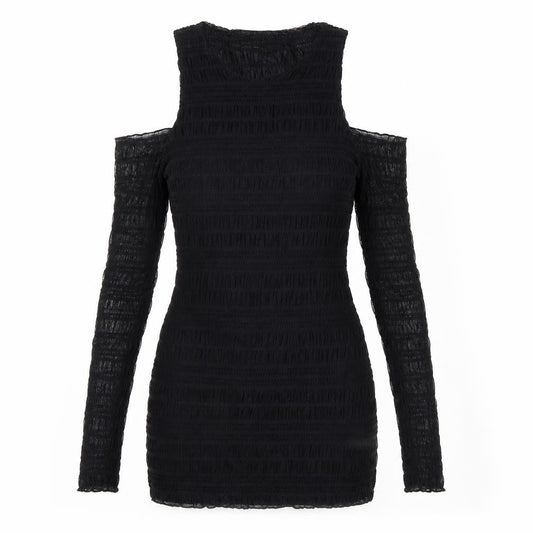 Front view of Motel Rocks Women's Black Bodycon Dress L Long Sleeve