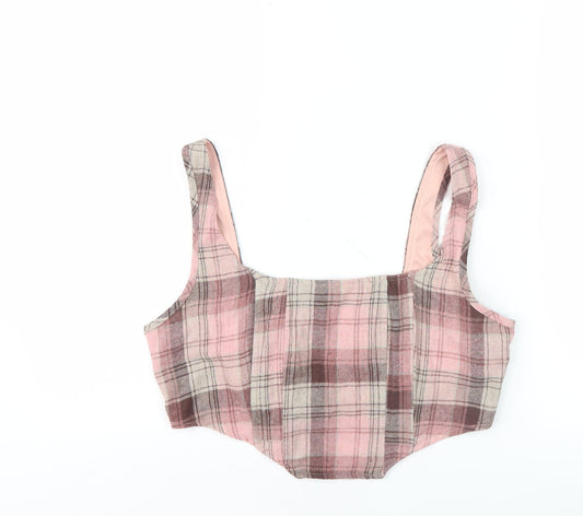 Missguided Women's Pink Plaid Cropped Tank - UK 14