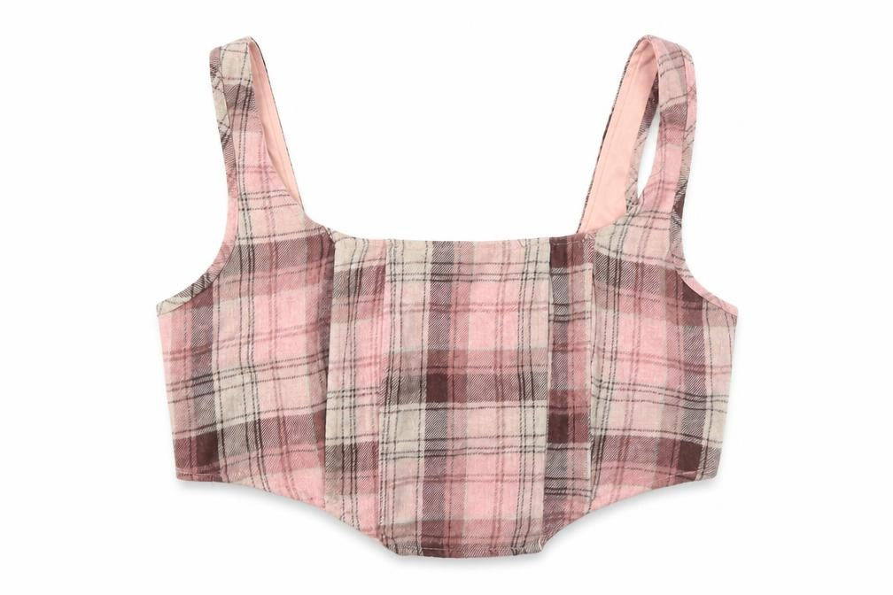 Missguided Women's Pink Plaid Cropped Tank - UK 14