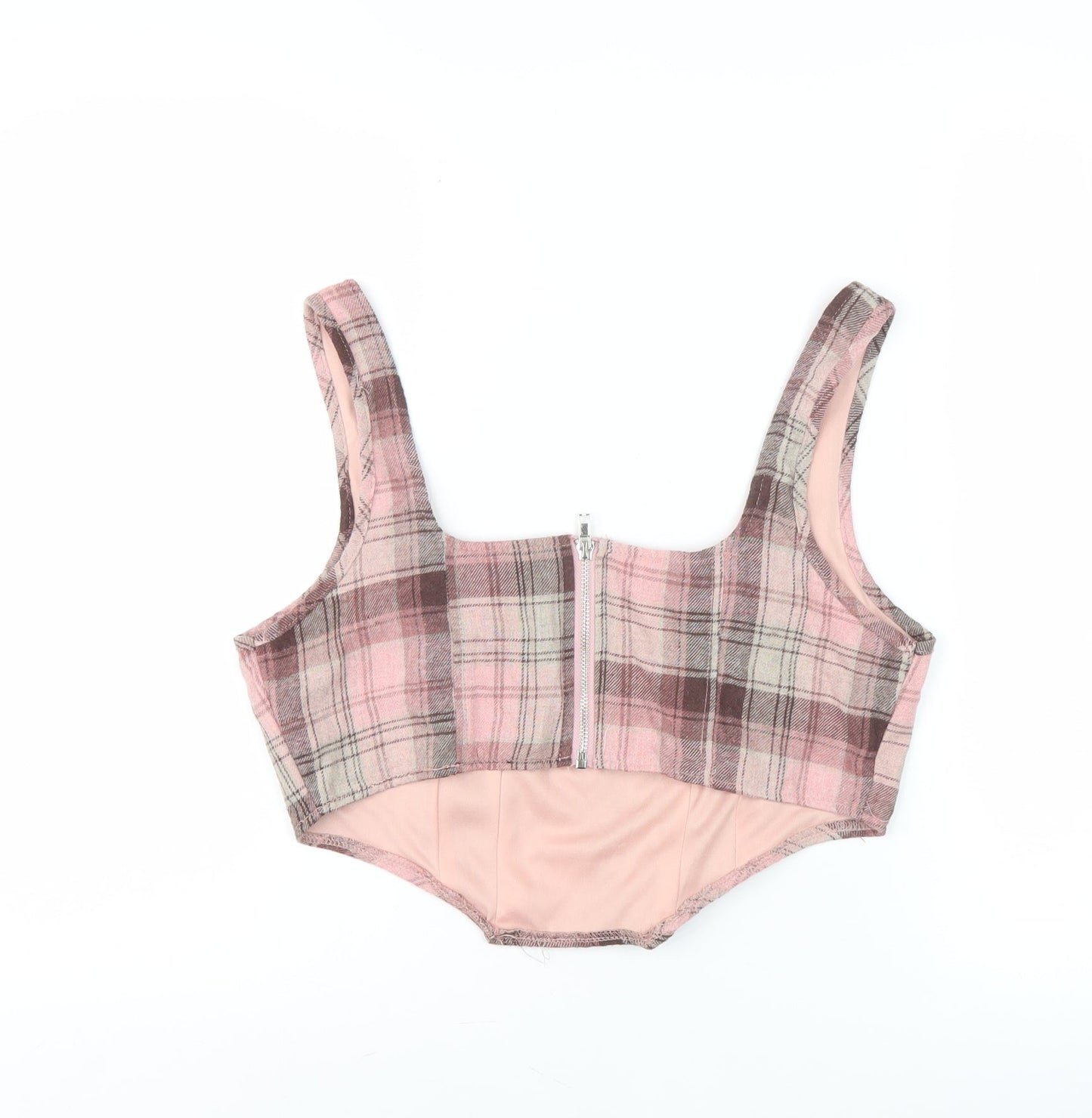 Missguided Women's Pink Plaid Cropped Tank - UK 14