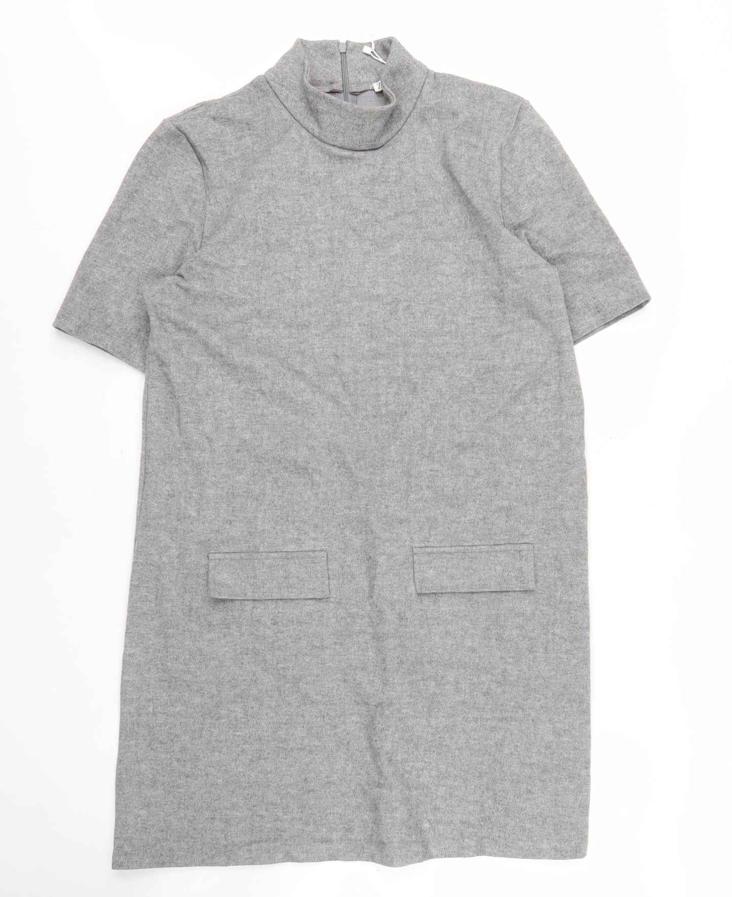 Zara Women's Grey High Neck Wool Dress XL