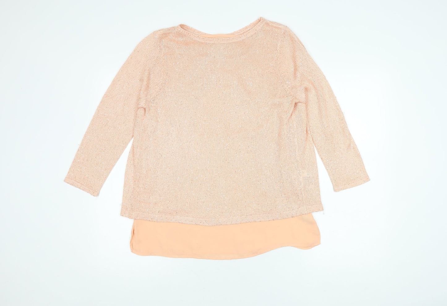 Monsoon Women's Peach Sequin 3/4 Sleeve Top Size 14