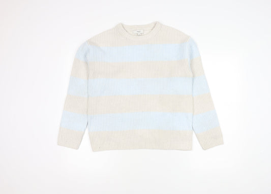 Marks and Spencer Women Beige Blue Striped Pullover Jumper