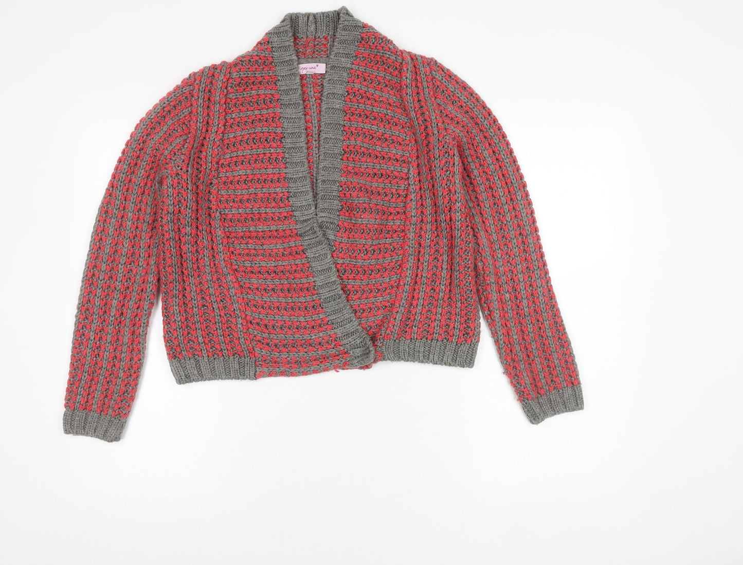 M&S Women Grey Striped Open Front Cardigan S