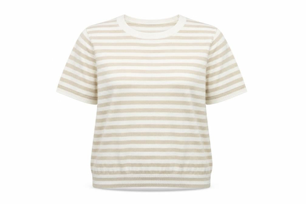 H&M Women's Beige Striped Short Sleeve Top Size 14