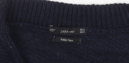 Zara Men's Blue V-Neck Jumper, Medium, Wool Blend