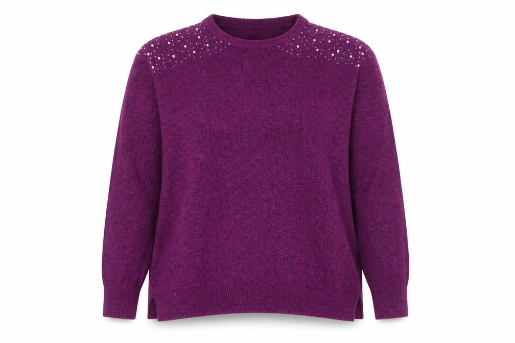 Bonmarché Women's Purple Chunky-Knit Pullover Jumper Size 20