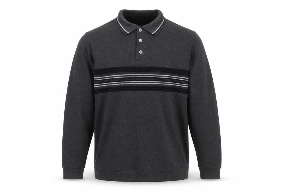 Vintage Men's Grey Striped Polo Shirt, L
