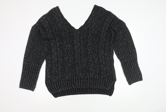 Topshop Women's Black Cable-Knit Pullover Jumper Size 10