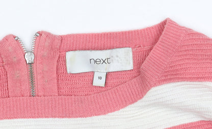 Brand and care label for Next Women's Pink Striped Full Zip Jumper, size 10