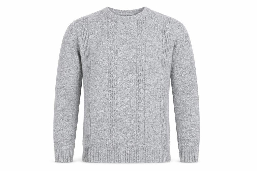 Pure & Natural Grey Cable-Knit Men's Pullover - M