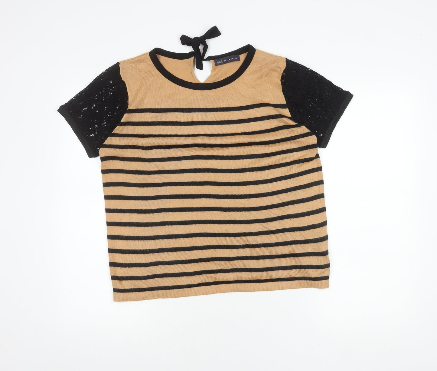 Marks and Spencer Women's Striped T-Shirt Black Beige 14