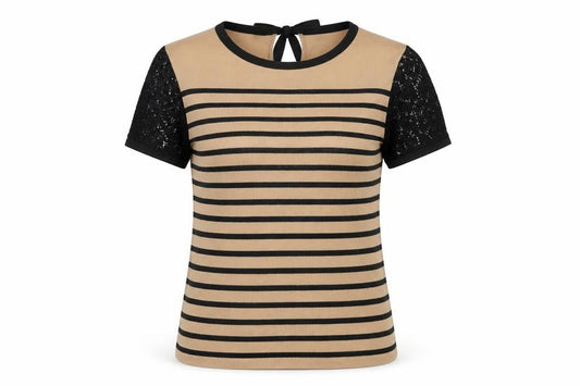 Marks and Spencer Women's Striped T-Shirt Black Beige 14
