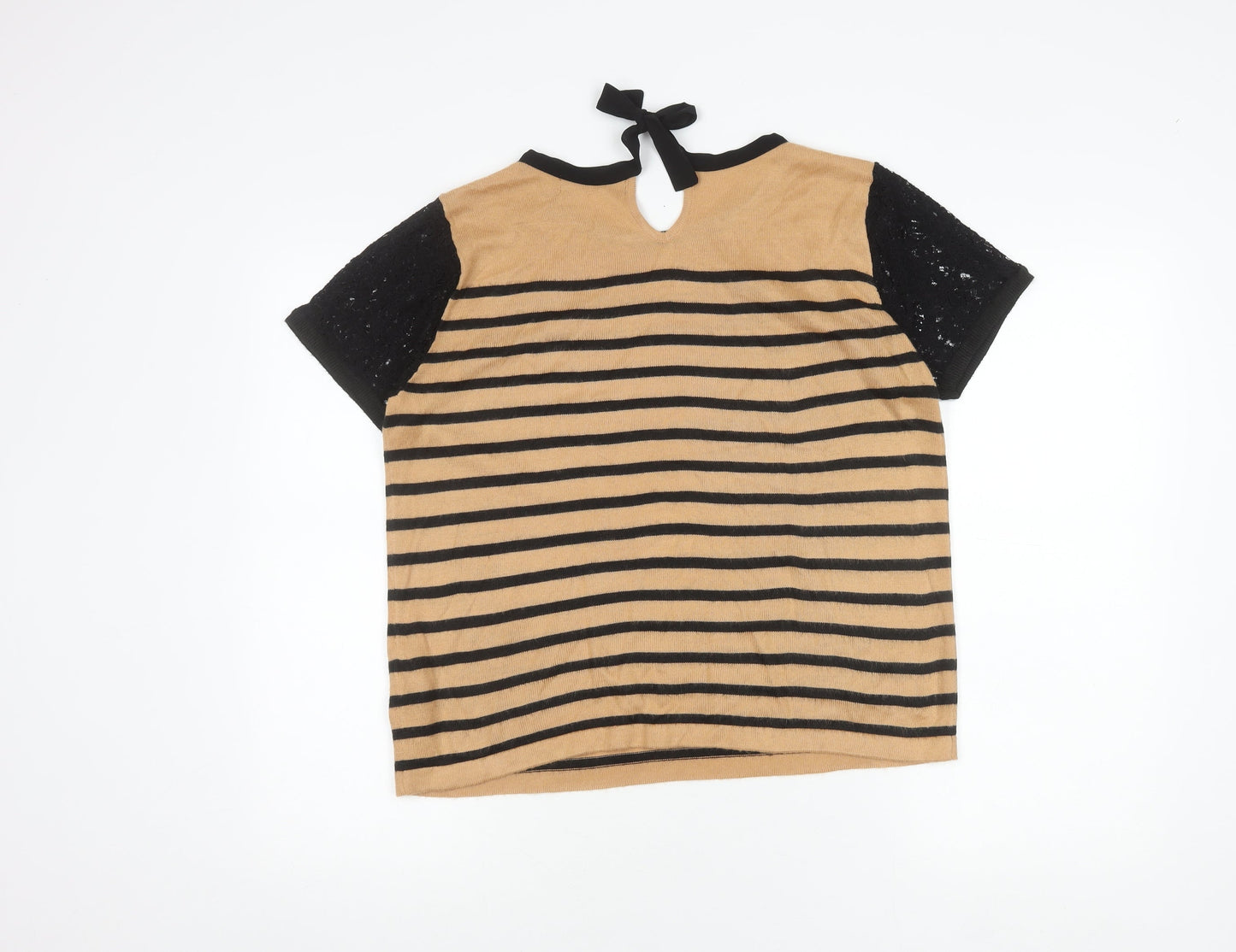 Marks and Spencer Women's Striped T-Shirt Black Beige 14