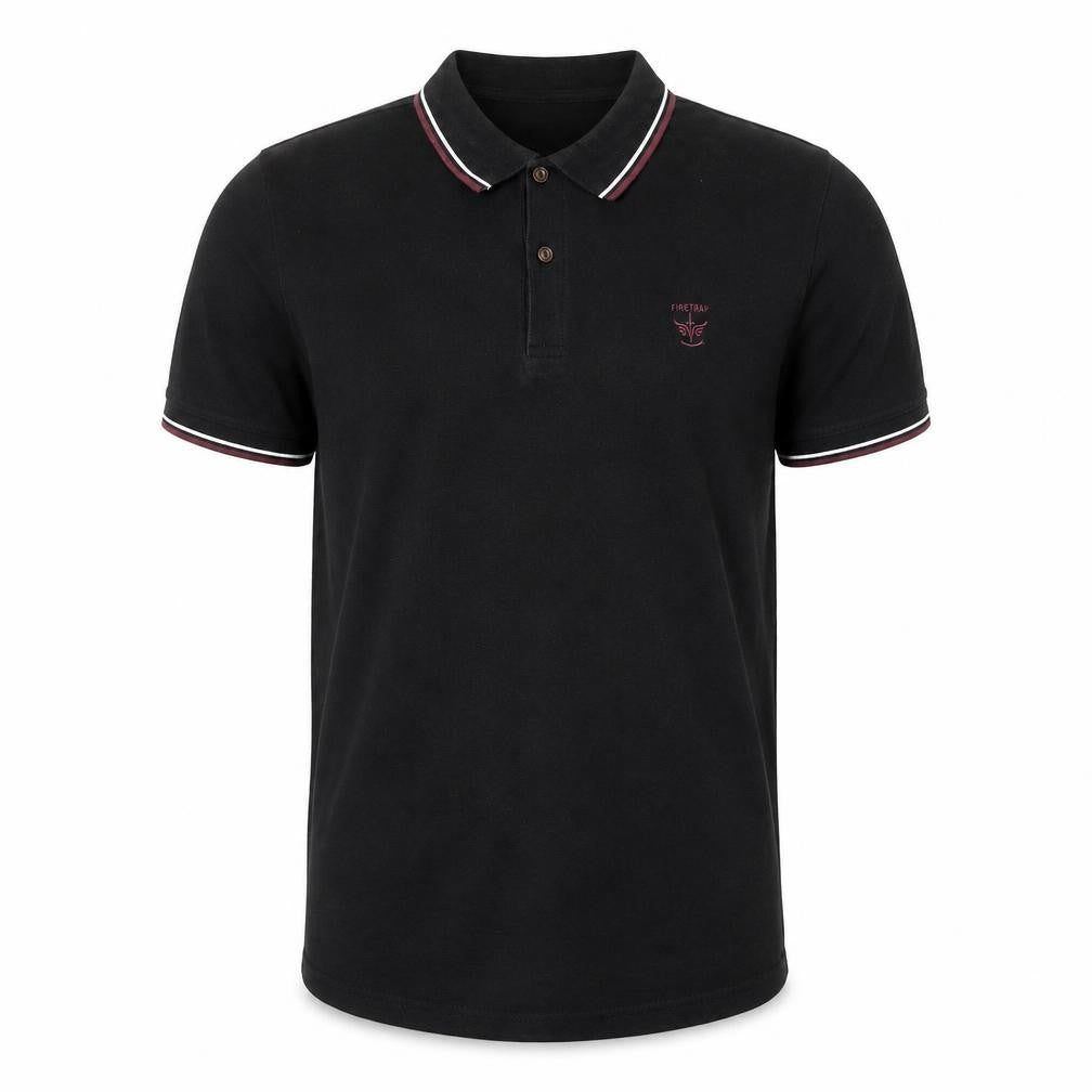 Men's Black Polo Shirt, Size M, Button-Down Collar
