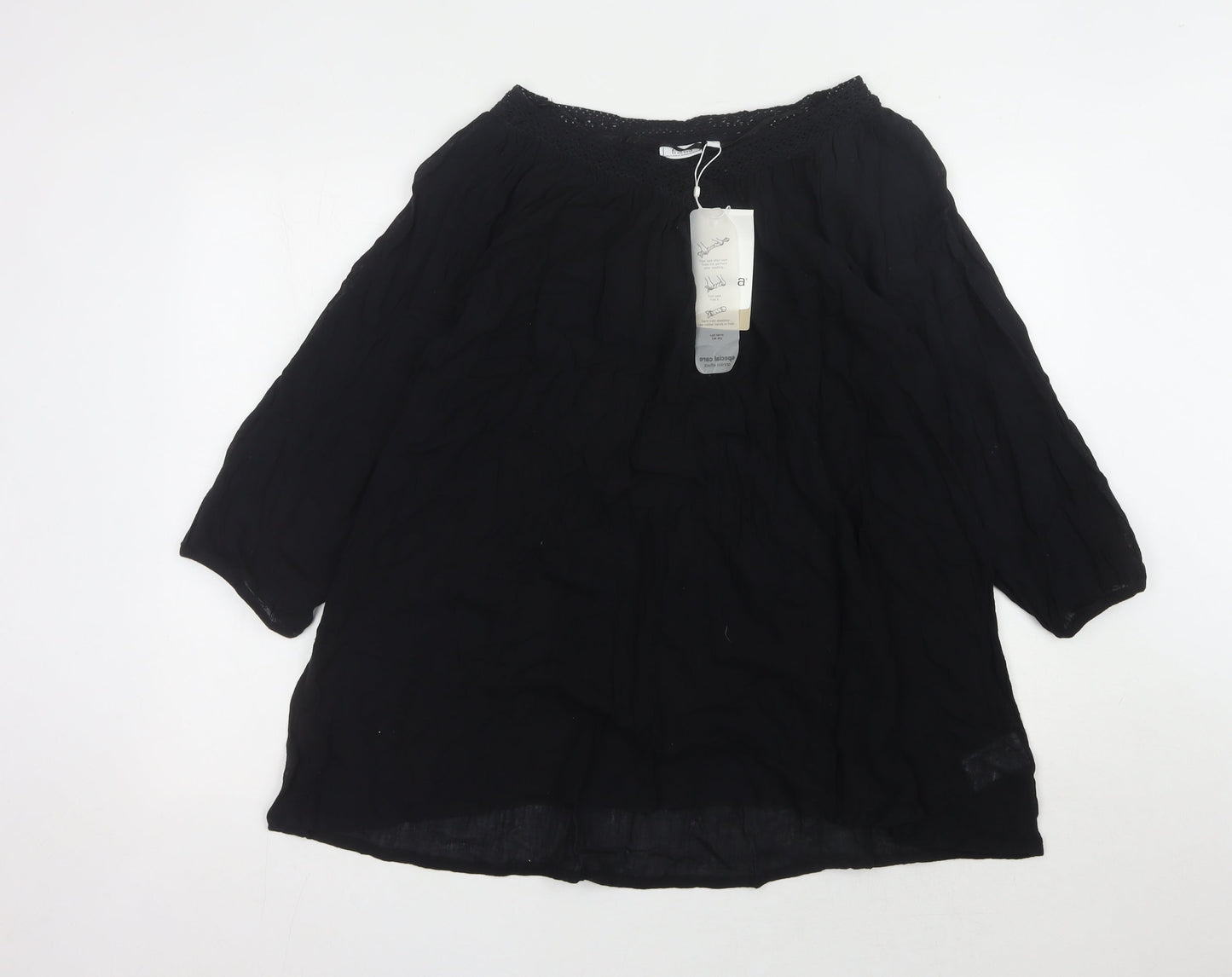 Fransa Women's Black Blouse, Size L, 3/4 Sleeve