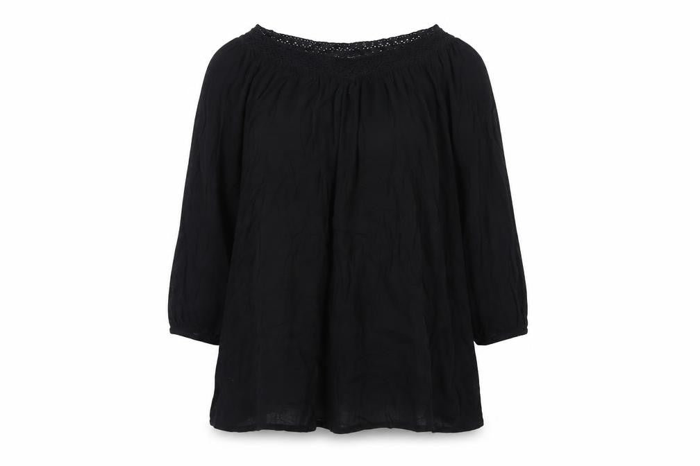 Fransa Women's Black Blouse, Size L, 3/4 Sleeve