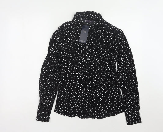 Marks and Spencer Women's Black Button-Up Shirt, Size 10